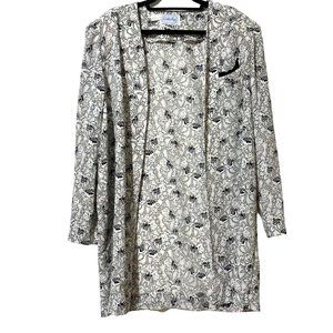 VTG Leslie Fay women’s size 18 black white floral long sleeve tunic open jacket